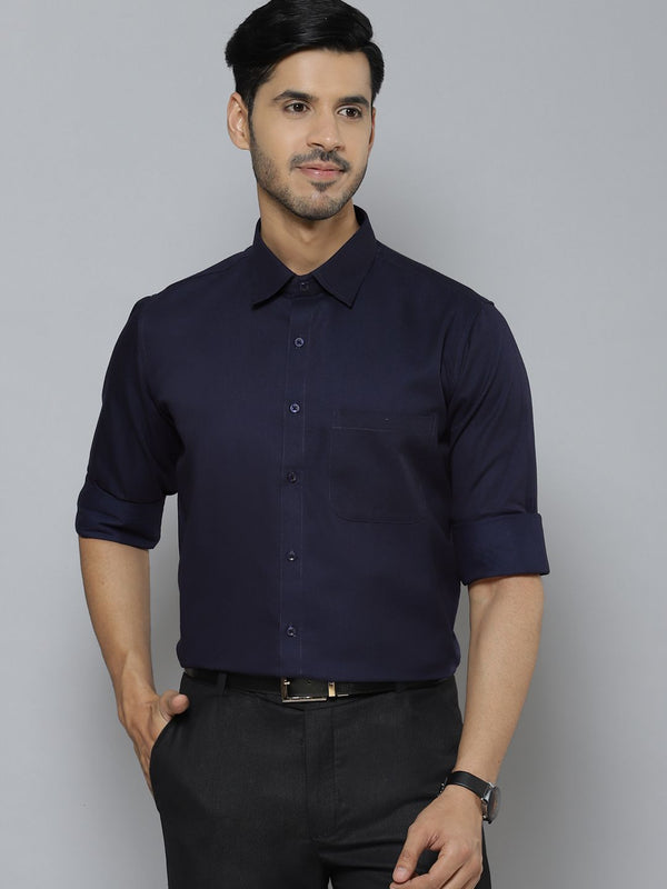 DENNISON Men Navy Blue Solid Smart Cotton Formal Shirt