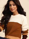 all about you Women Brown & Beige Colourblocked Pullover Sweater