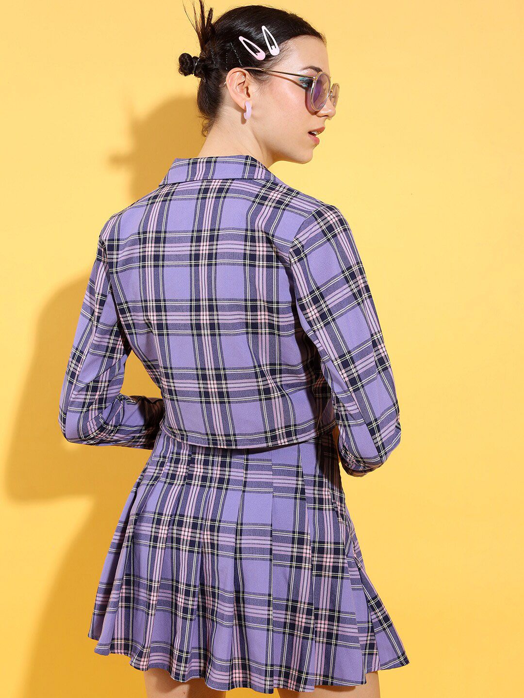 Tokyo Talkies Checked Blazer With Pleated Skirt