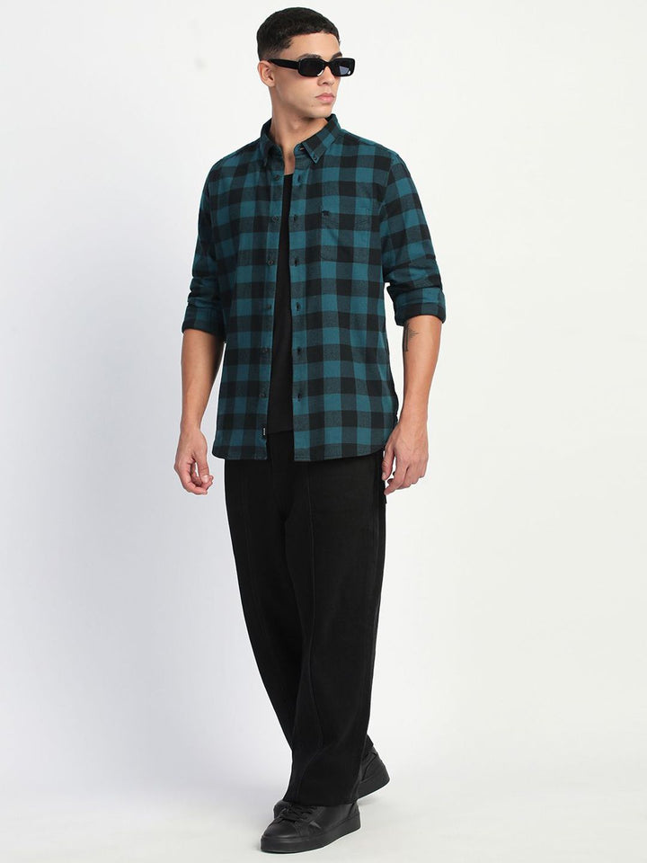 THE BEAR HOUSE Men Buffalo Checks Slim Fit Casual Shirt