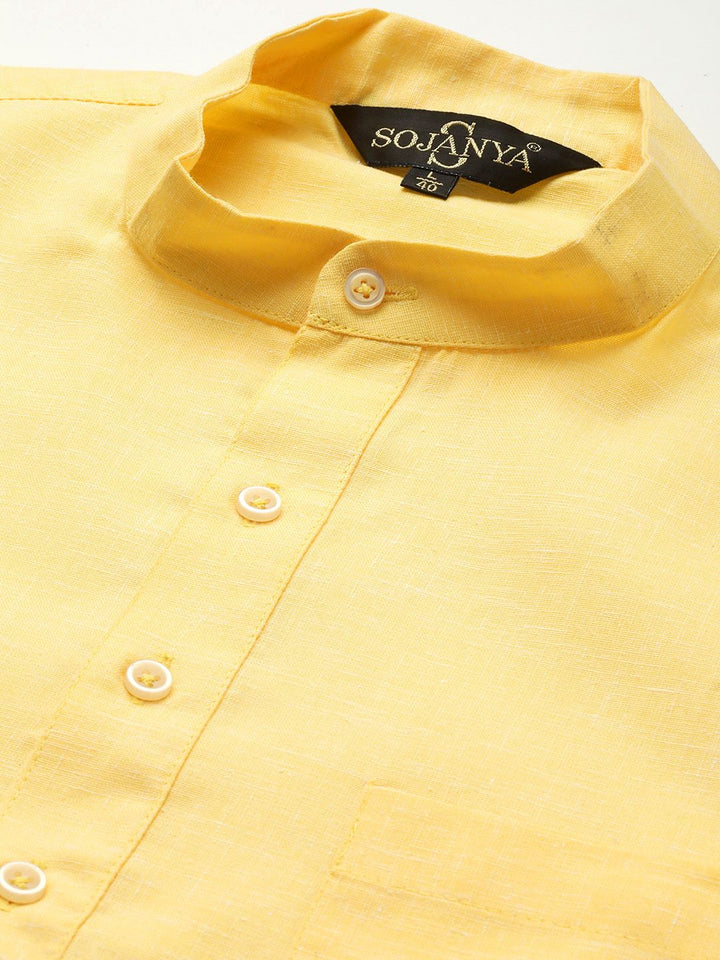 SOJANYA Men Yellow Dobby Weave Kurta