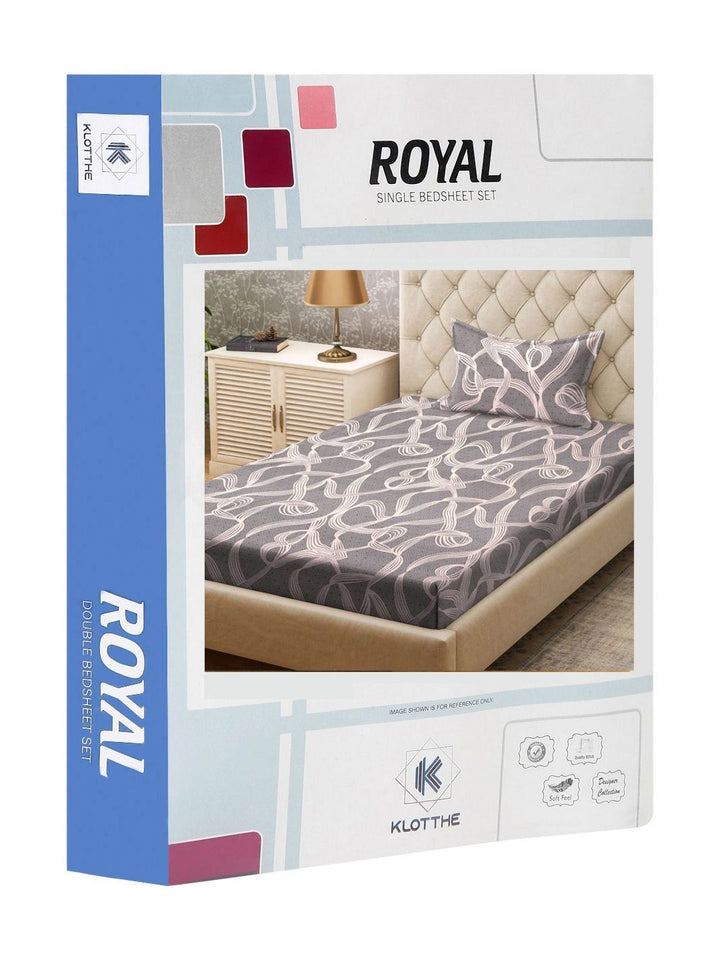 KLOTTHE Grey & White Abstract Printed 300TC Single Bedsheet & 1 Pillow Cover