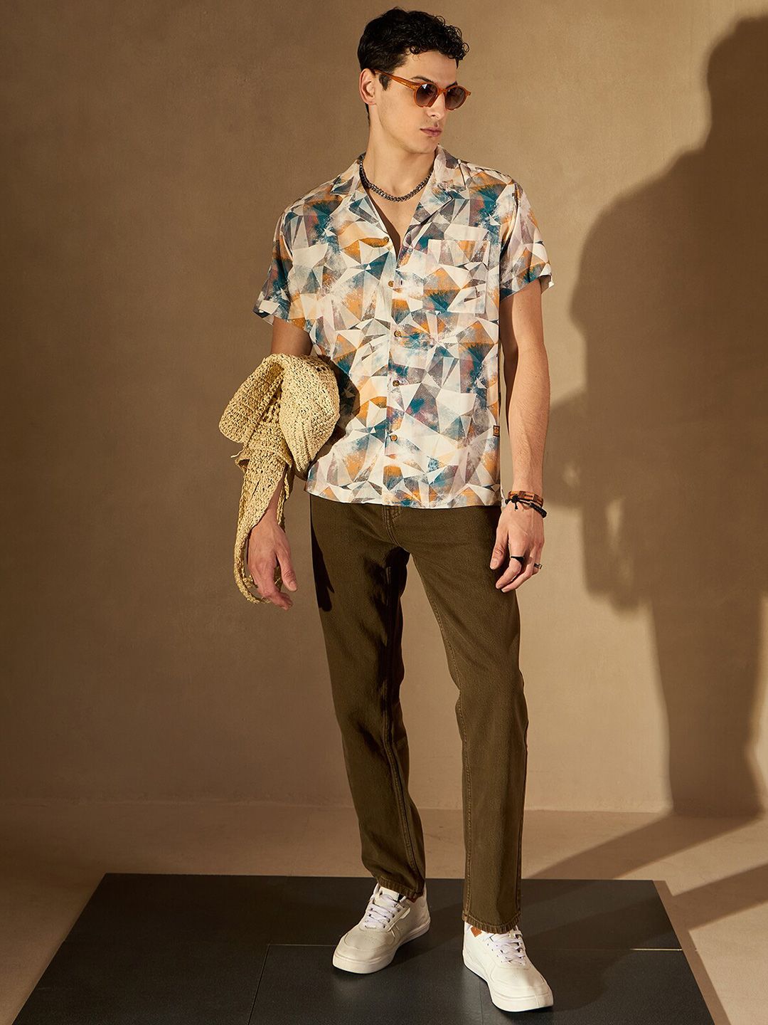 DENNISON Abstract Printed Cuban Collar Smart Oversized Casual Shirt