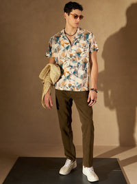 DENNISON Abstract Printed Cuban Collar Smart Oversized Casual Shirt