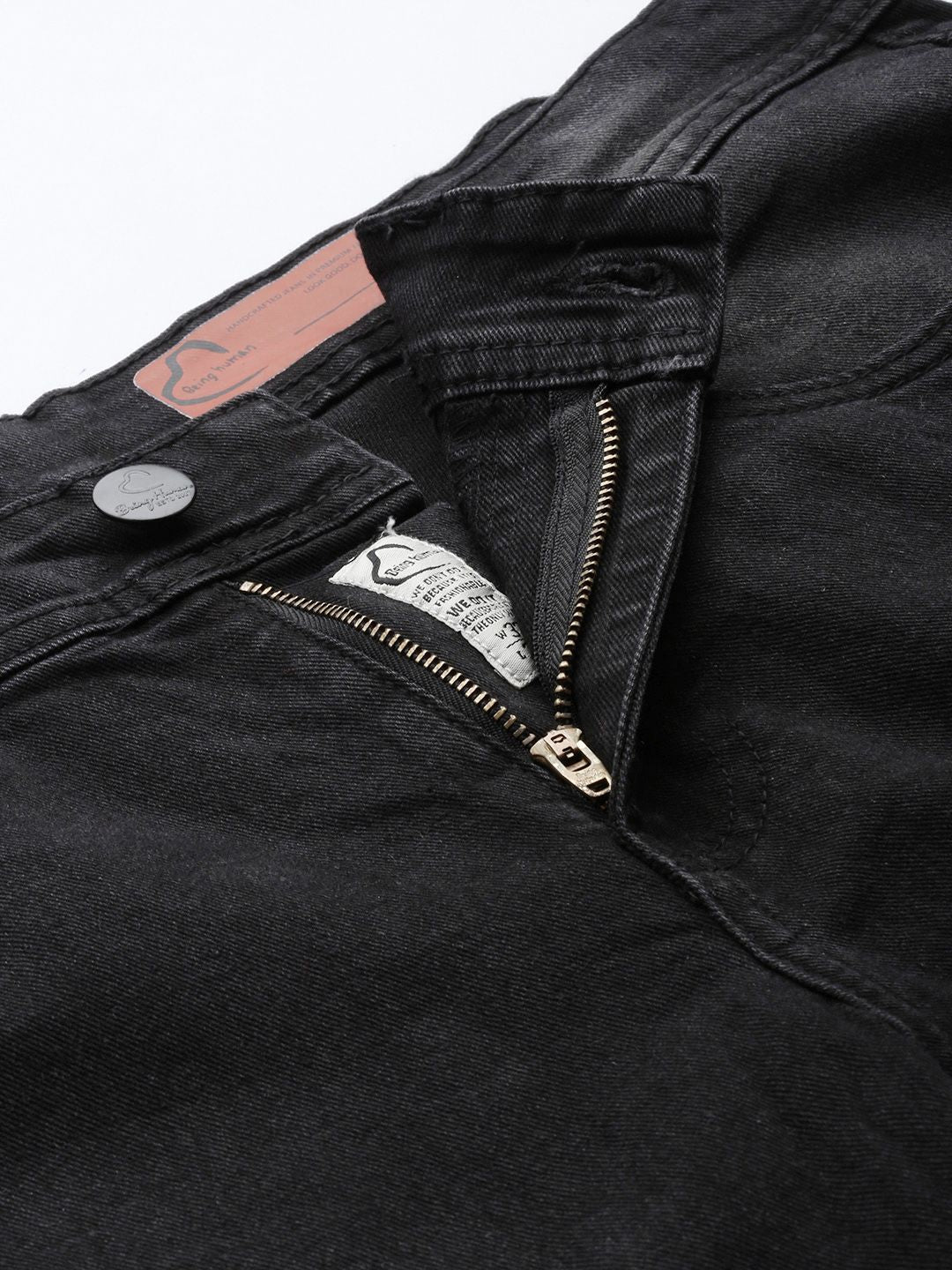 Being Human Men Straight Fit Low Distress Light Fade Stretchable Jeans