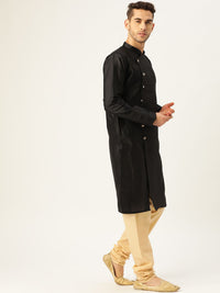 SOJANYA Men Black Woven Design Straight Kurta