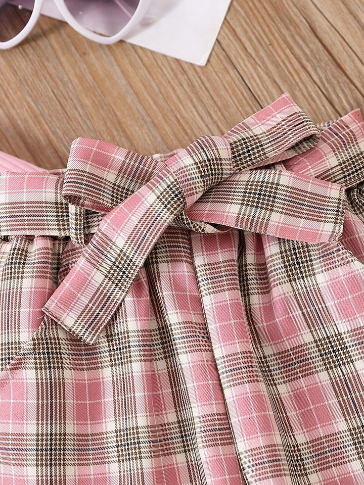 YK Girls Long Sleeves Top With Checked Trousers Clothing Set