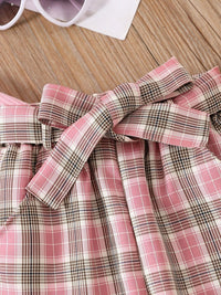 YK Girls Long Sleeves Top With Checked Trousers Clothing Set