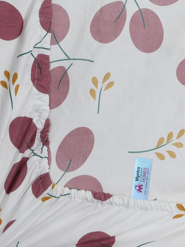 Myntra Elegant Homes White & Maroon Floral 300 TC King Bedsheet with 2 Pillow Covers