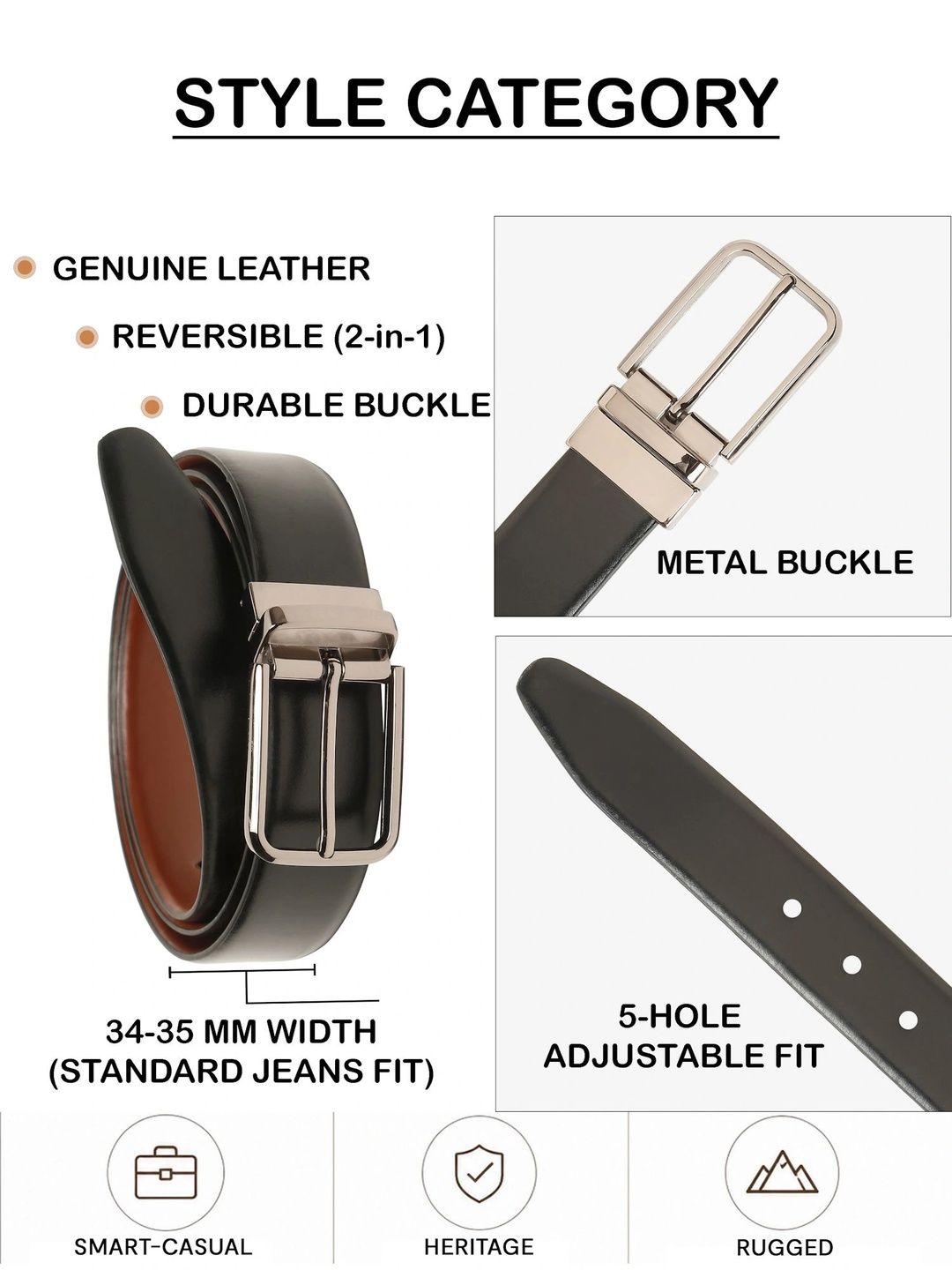Teakwood Leathers Men Textured Leather Reversible Belt