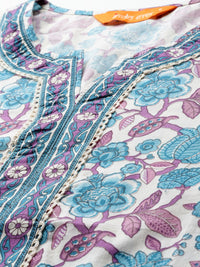 Indo Era Floral Printed Regular Pure Cotton Kurta with Trousers & Dupatta