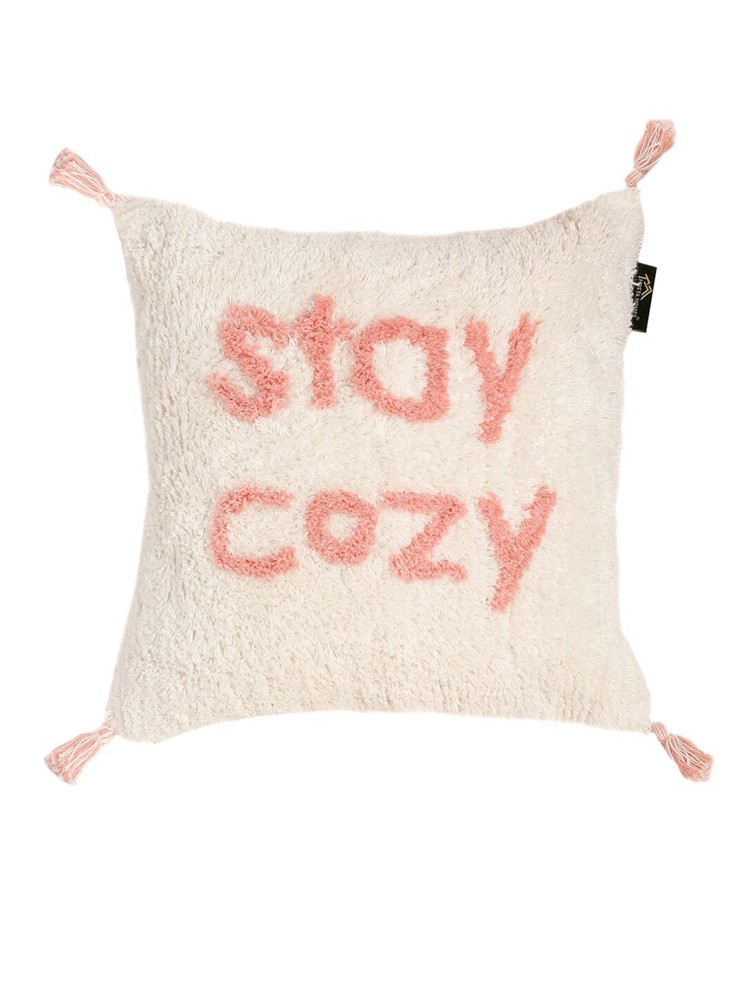 HOSTA HOMES Set Of 2 White & Peach Geometric Pure Cotton Square Cushion Covers
