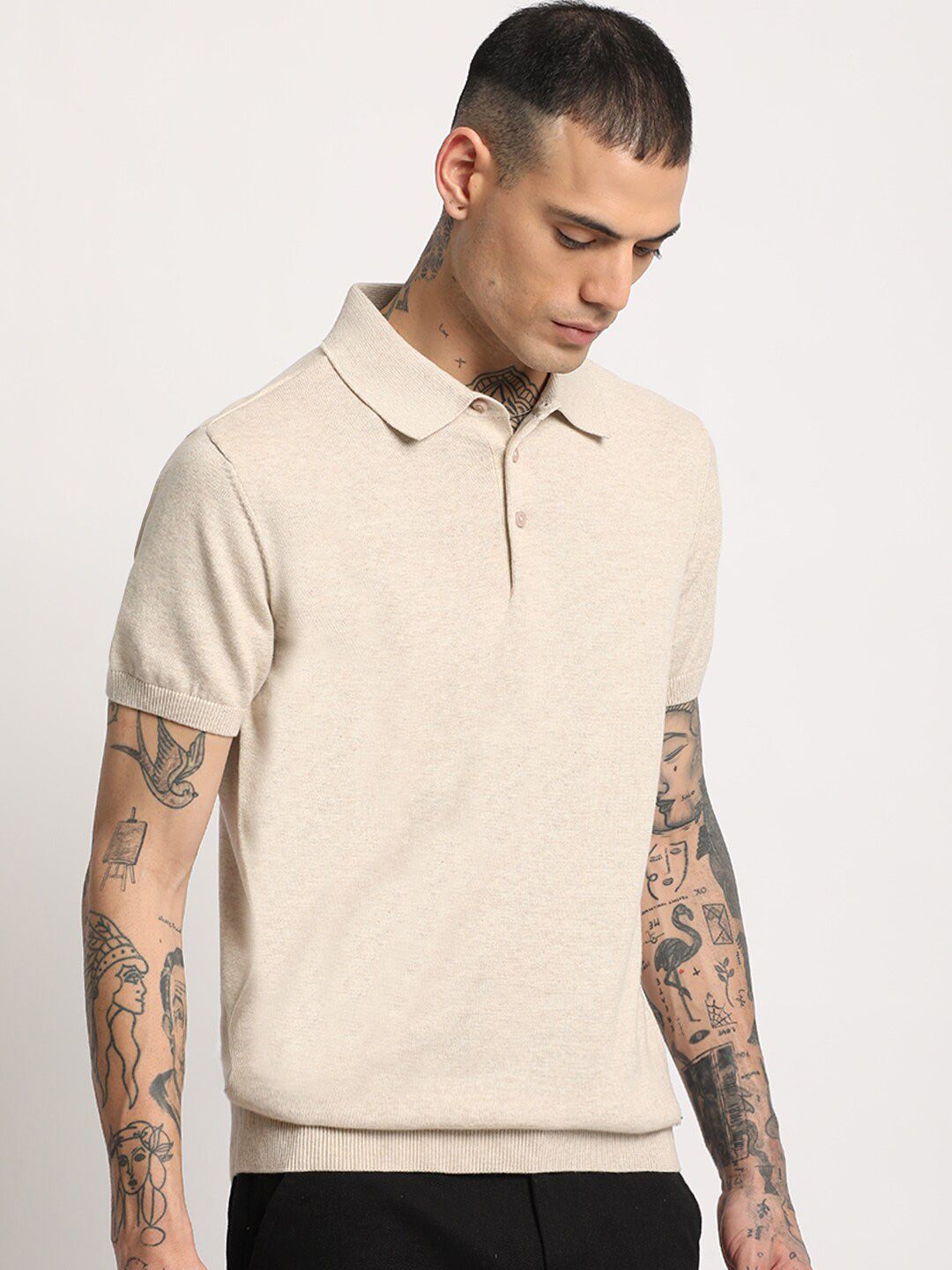 THE BEAR HOUSE Men Solid Regular Fit Cotton Polo Collar T-Shirt
