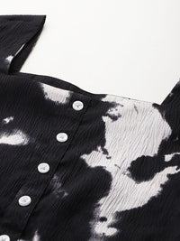 DressBerry Printed Puff Sleeves Monochrome Top