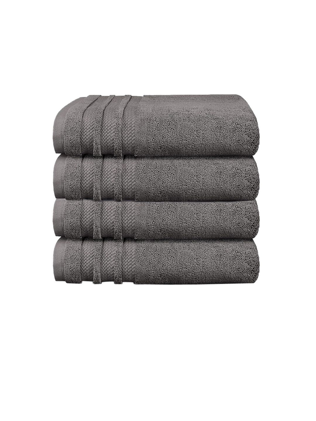 MYTRIDENT Grey Set Of 4 625 GSM Solid Bath Towels