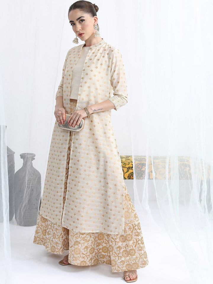 Vishudh Ethnic Motifs Woven Design Top & Skirt With A-Line Jacket
