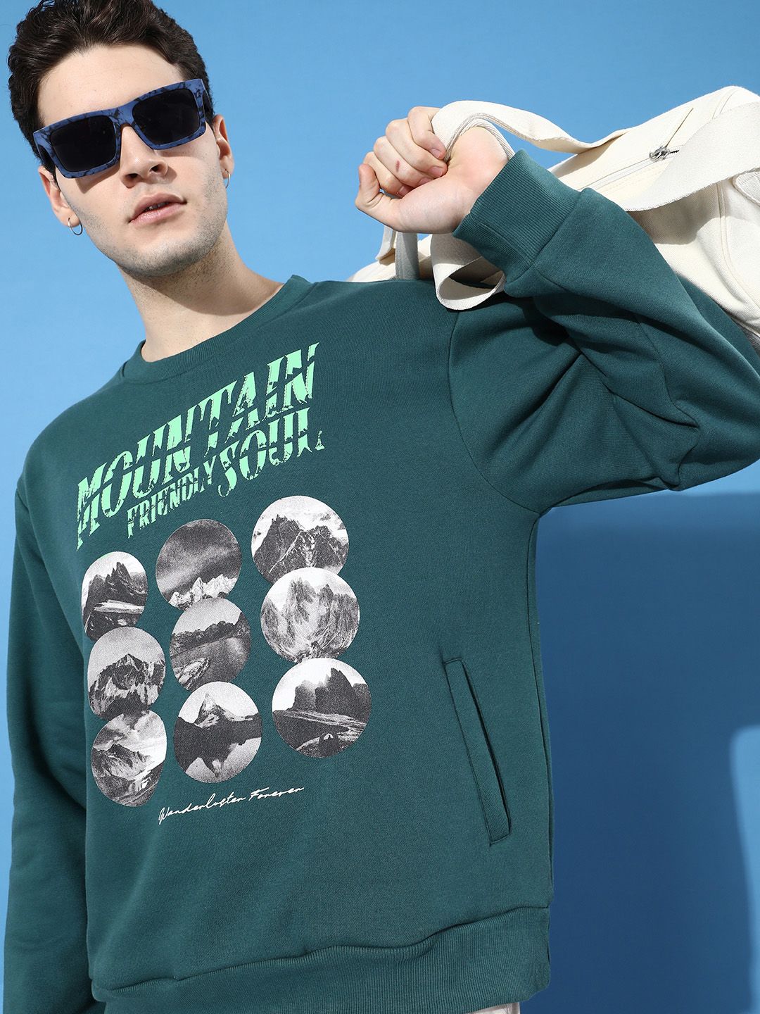 Difference of Opinion Men Printed Oversized Fleece Sweatshirt