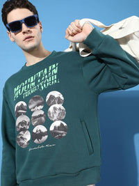 Difference of Opinion Men Printed Oversized Fleece Sweatshirt