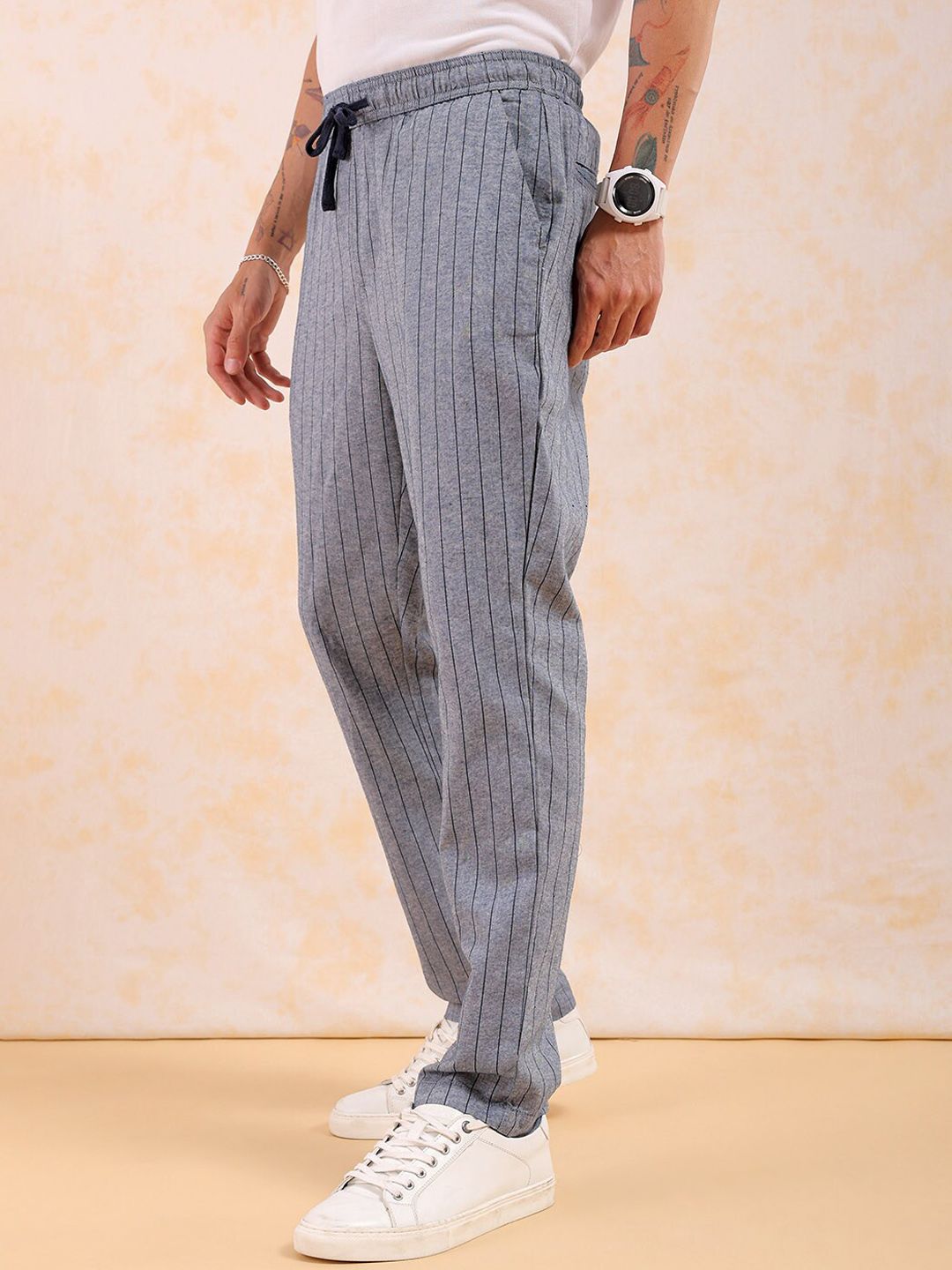 The Indian Garage Co Men Mid-Rise Striped Trousers