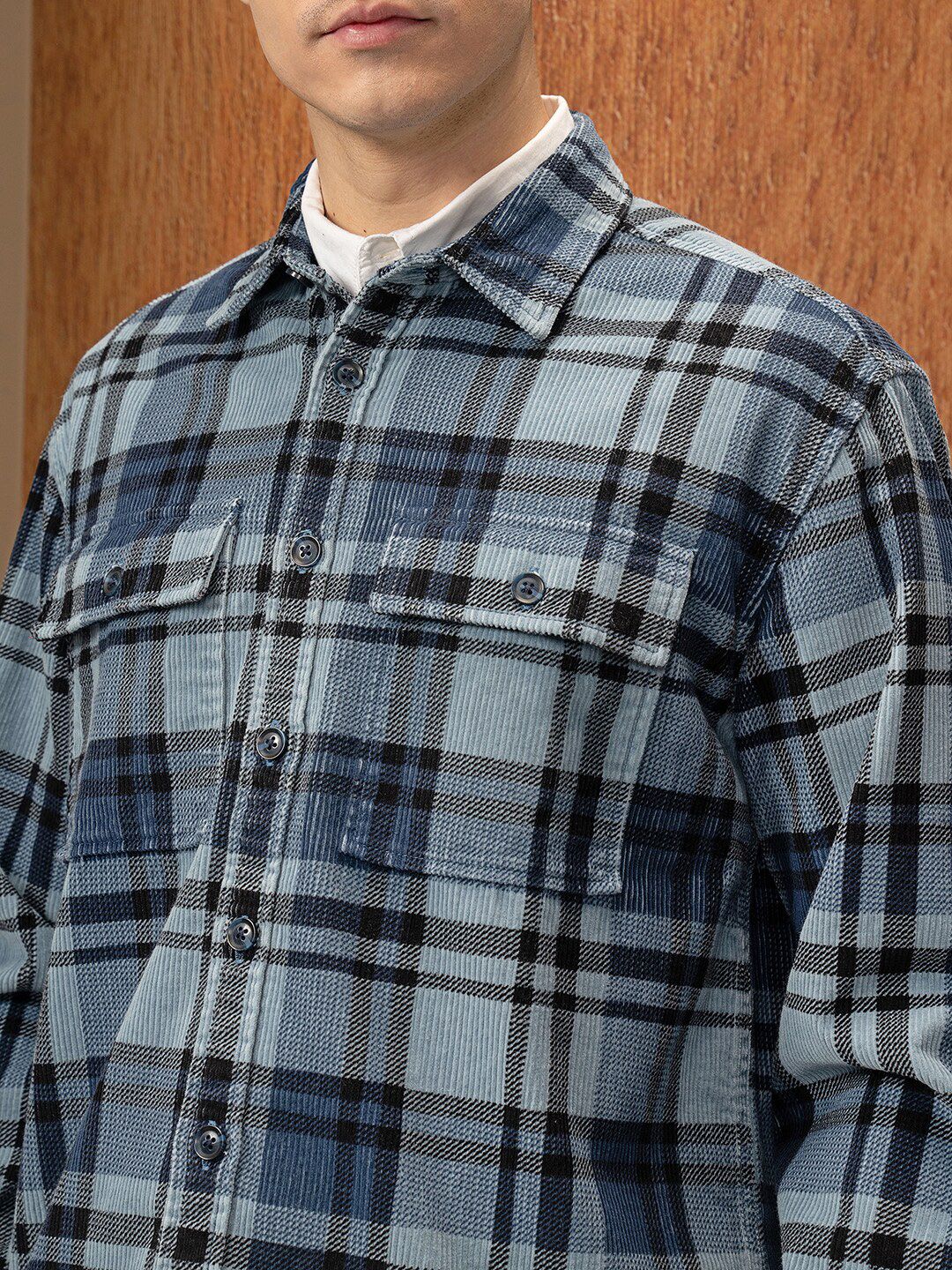 LOCOMOTIVE Premium Oversized Corduroy Checked Utility Pocket Overshirt