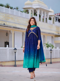 KALINI Ombre Dyed Empire Sequinned Anarkali Kurta with Trousers & Dupatta