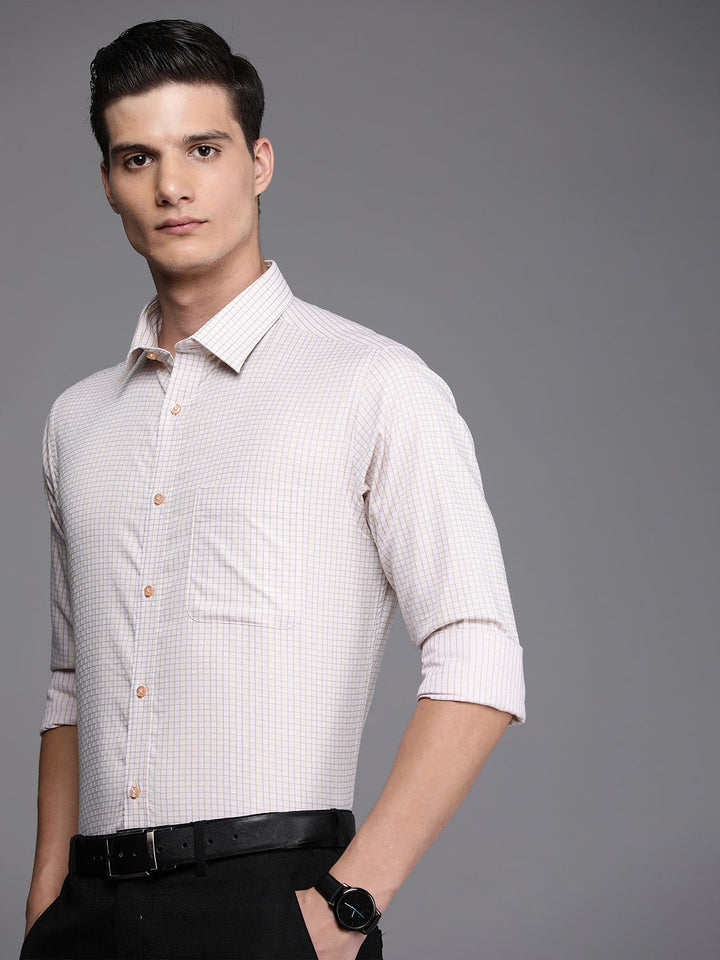 Raymond Slim Fit Grid Tattersall Checked Pure Cotton Formal Shirt