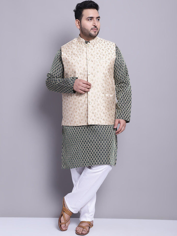 SOJANYA PLUS Ethnic Motifs Woven Design Kurta With Pyjamas & Nehru Jacket
