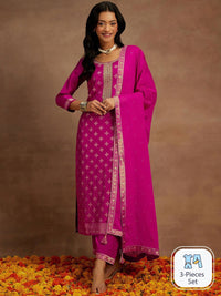 Libas Ethnic Motifs Embroidered Sequinned Straight Kurta With Trousers & Dupatta