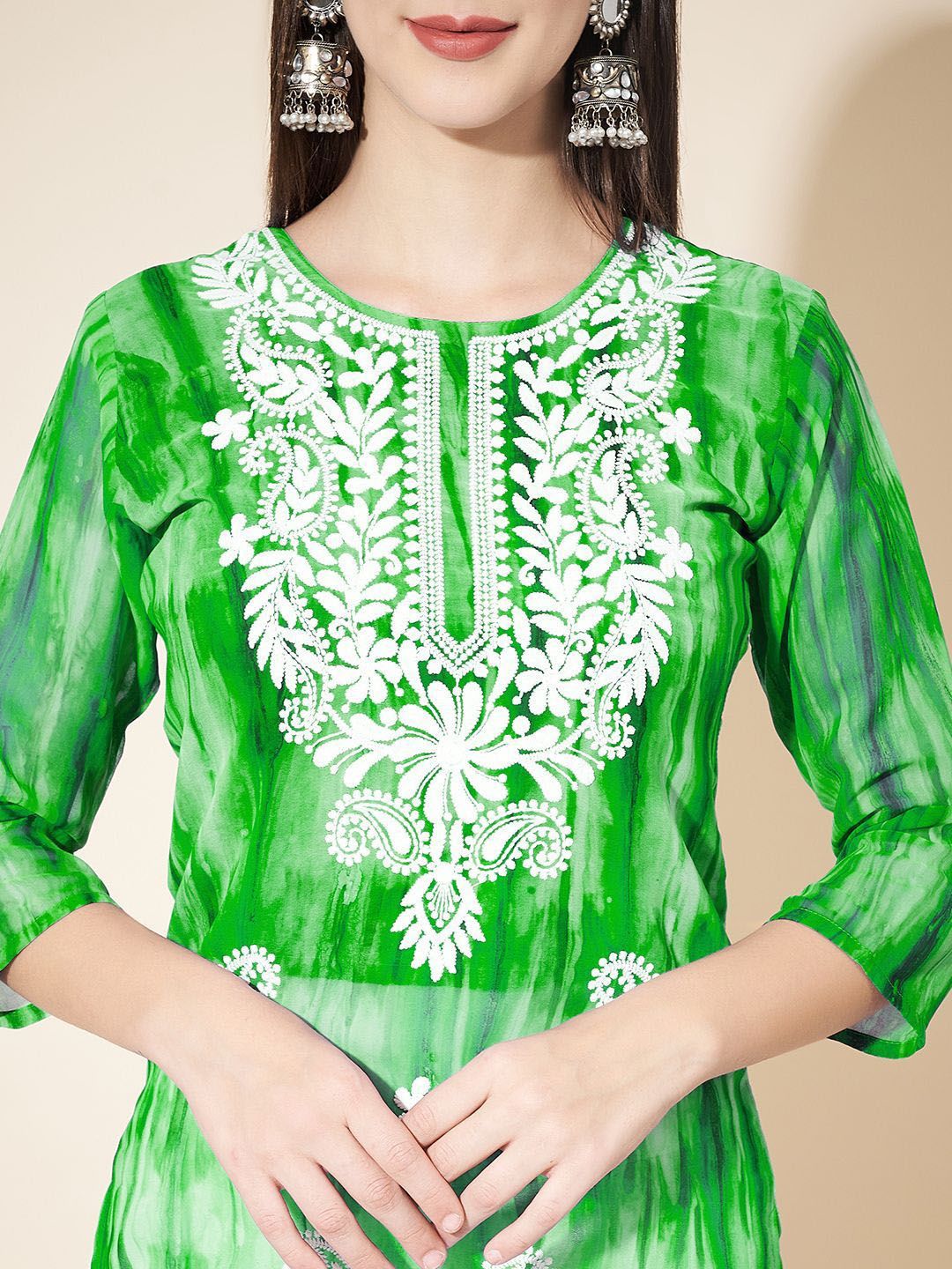 KALINI Paisley Embroidered Chikankari Georgette Straight Kurta