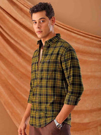 The Indian Garage Co. Spread Collar Slim Fit Tartan Checks Cotton Casual Shirt