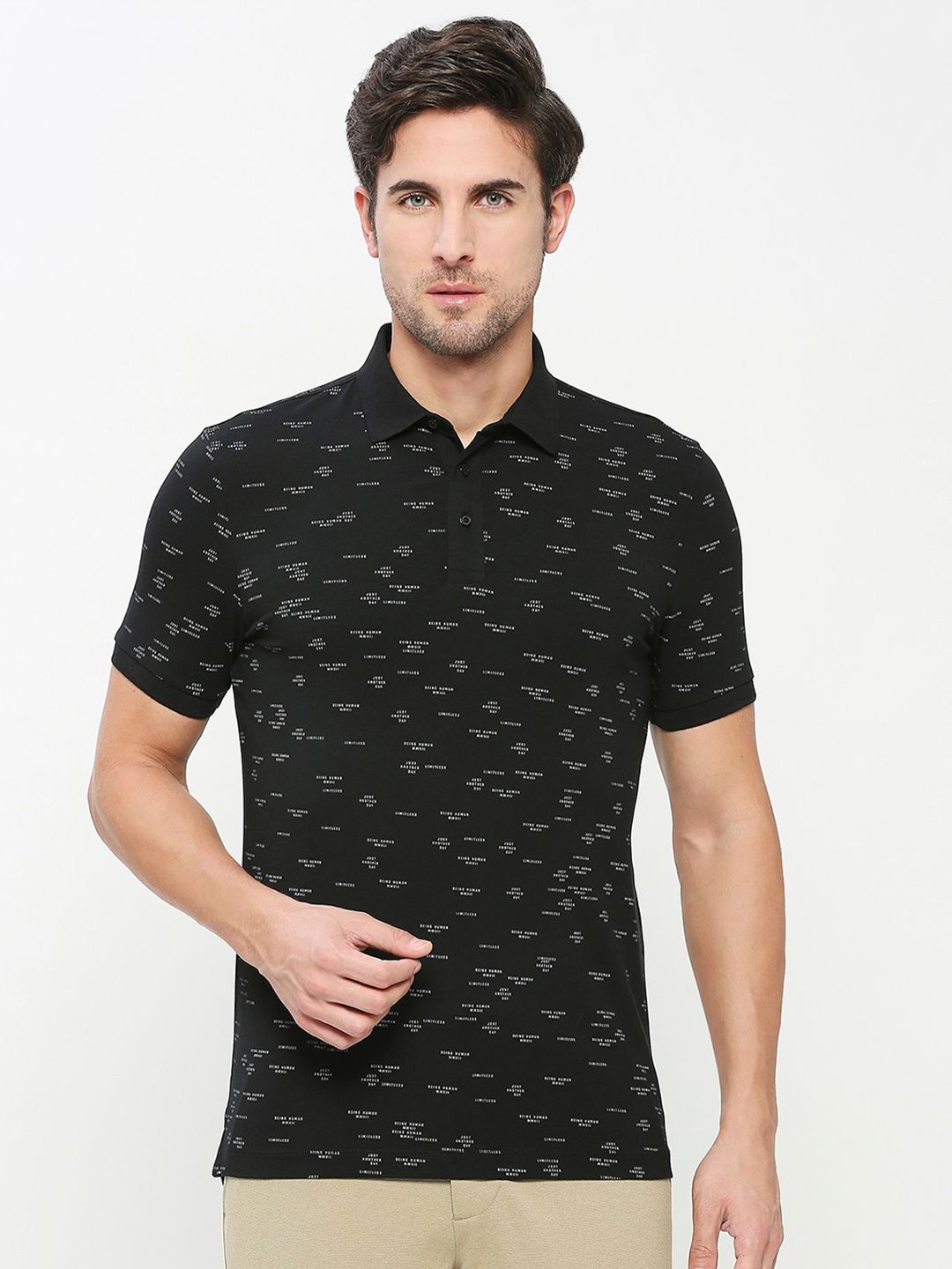 Being Human Typography Printed Polo Collar Regular Fit Cotton Regular T-shirt