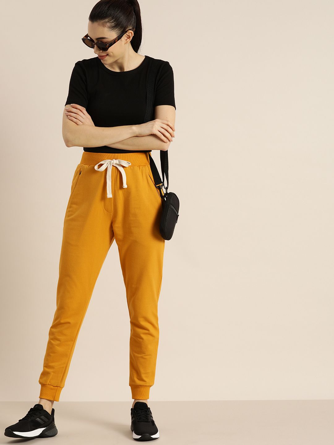 DILLINGER Women Mustard Yellow Solid Slim Fit Joggers