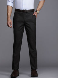 Raymond Men Black Checked Slim Fit Formal Trousers