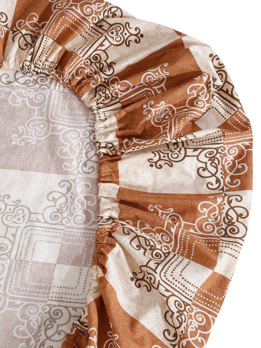 KLOTTHE Beige Floral Pure Cotton 400 TC Fitted Super King Superfine Bedsheet with 2 Pillow Covers-270 x 270 cm