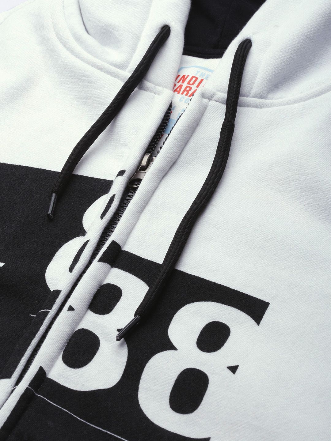The Indian Garage Co Men White Colourblocked Hooded Sweatshirt