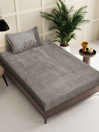 KLOTTHE Brown Woollen 300TC Single Bedsheet With Pillow Cover