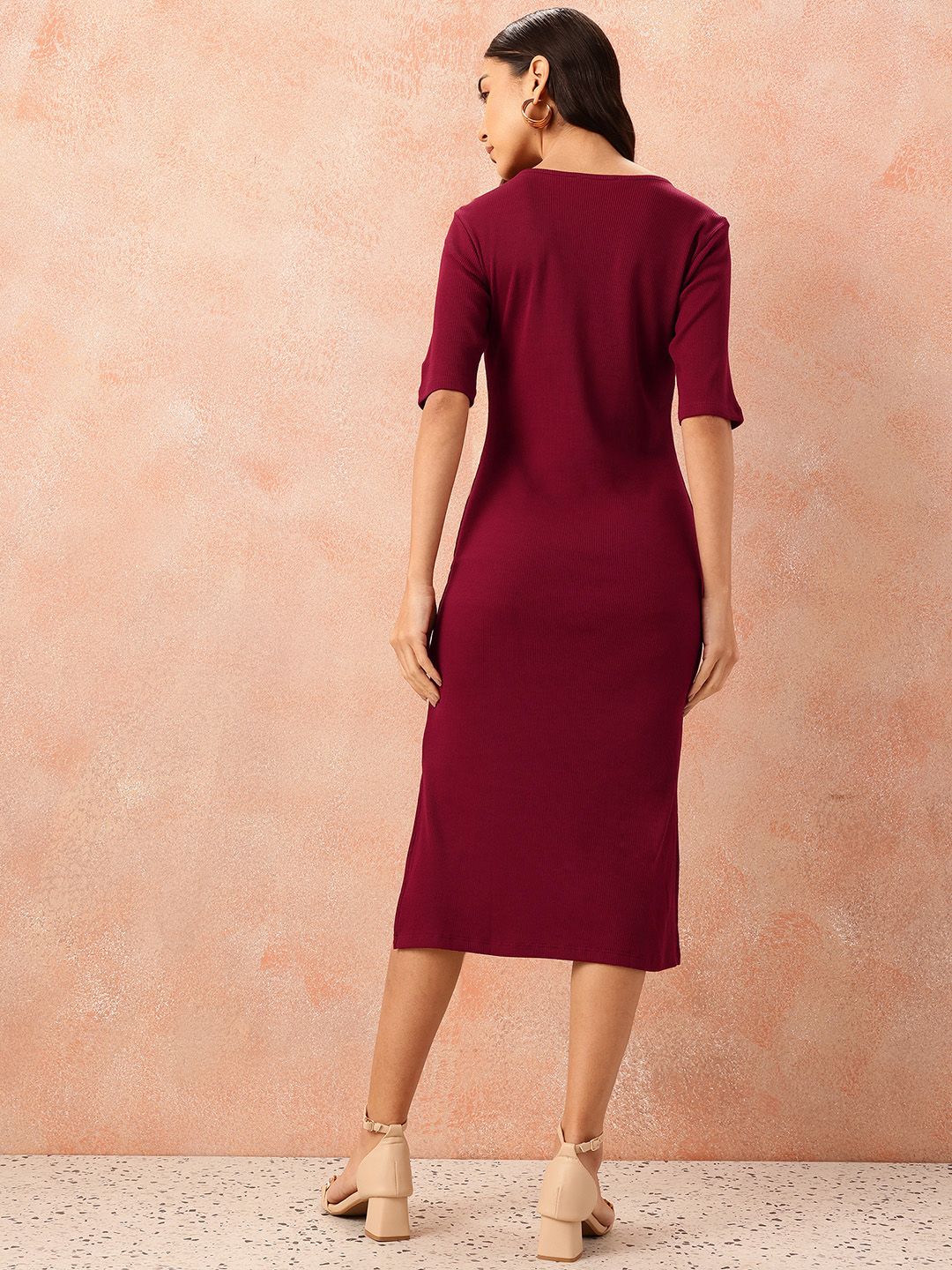 all about you Cotton Ribbed Side Slits Sheath Midi Dress