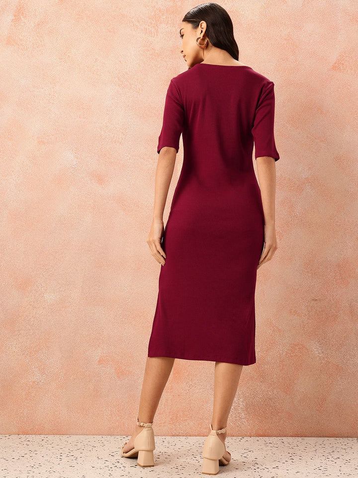 all about you Cotton Ribbed Side Slits Sheath Midi Dress