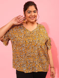 CURVY STREET V-Neck Floral Printed Bell Sleeves Top