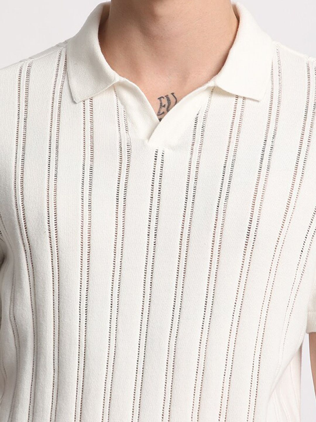 THE BEAR HOUSE Striped Polo Collar Pure Cotton T-shirt