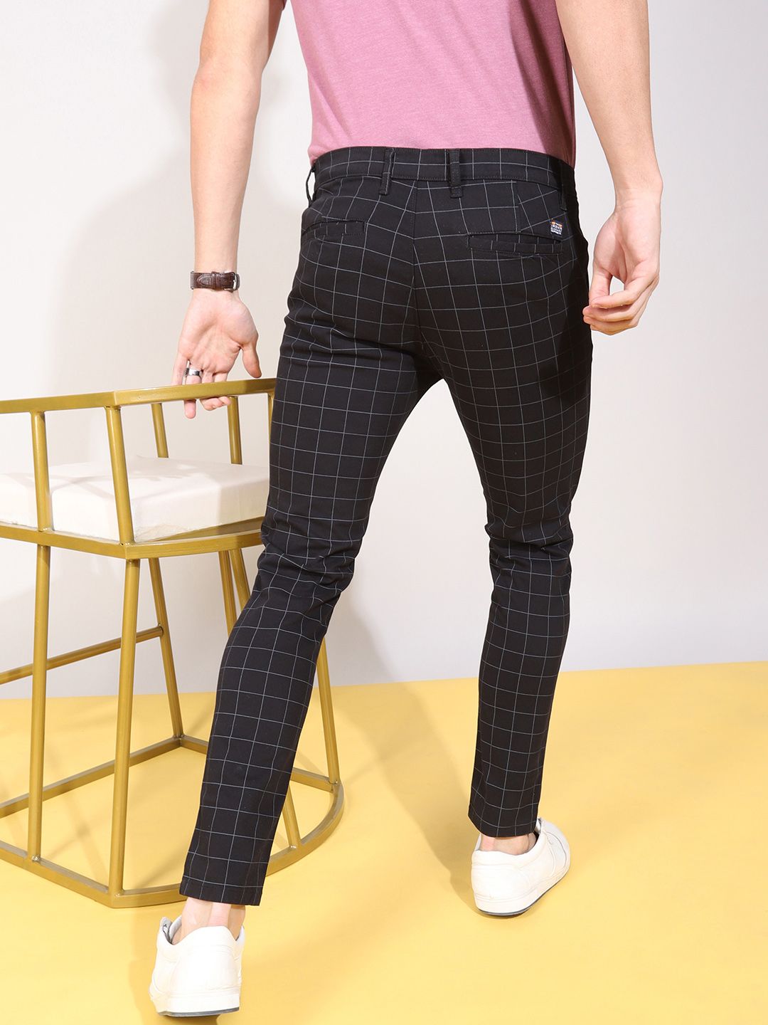 The Indian Garage Co Men Black Slim Fit Checked Chinos