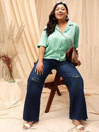 CURVY STREET Comfort Opaque Satin Casual Shirt