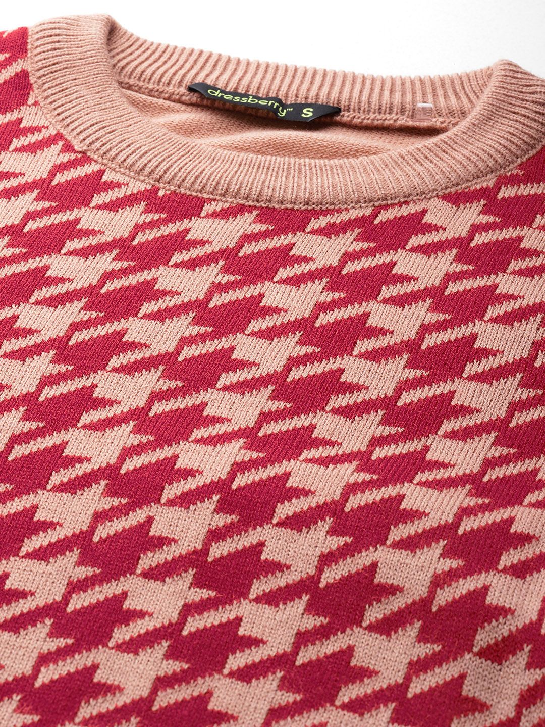 DressBerry Women Houndstooth Acrylic Pullover