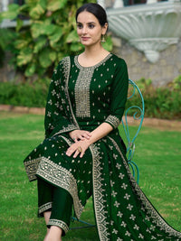Motif etnik Kalini bersulam dengan kurta lurus dengan seluar & dupatta