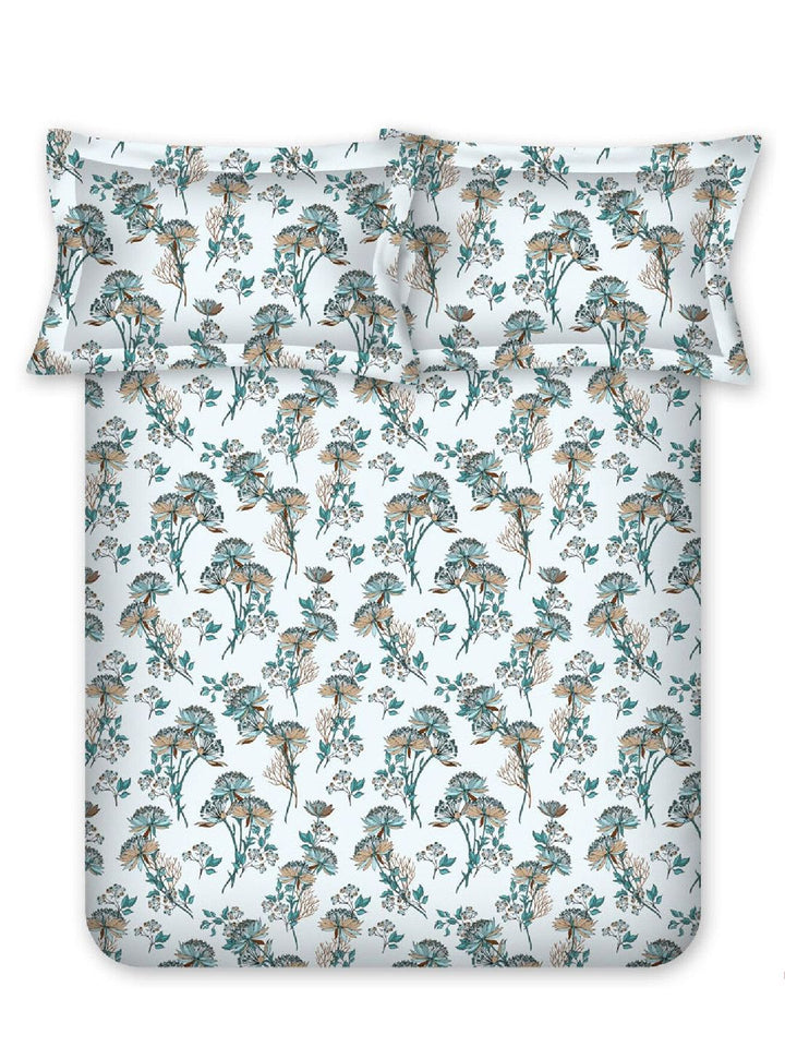 BOMBAY DYEING Green Floral Cotton 140 TC Queen Fitted Bedsheet Set-1.52 m X 1.98 m X 30 cm