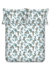 BOMBAY DYEING Green Floral Cotton 140 TC Queen Fitted Bedsheet Set-1.52 m X 1.98 m X 30 cm
