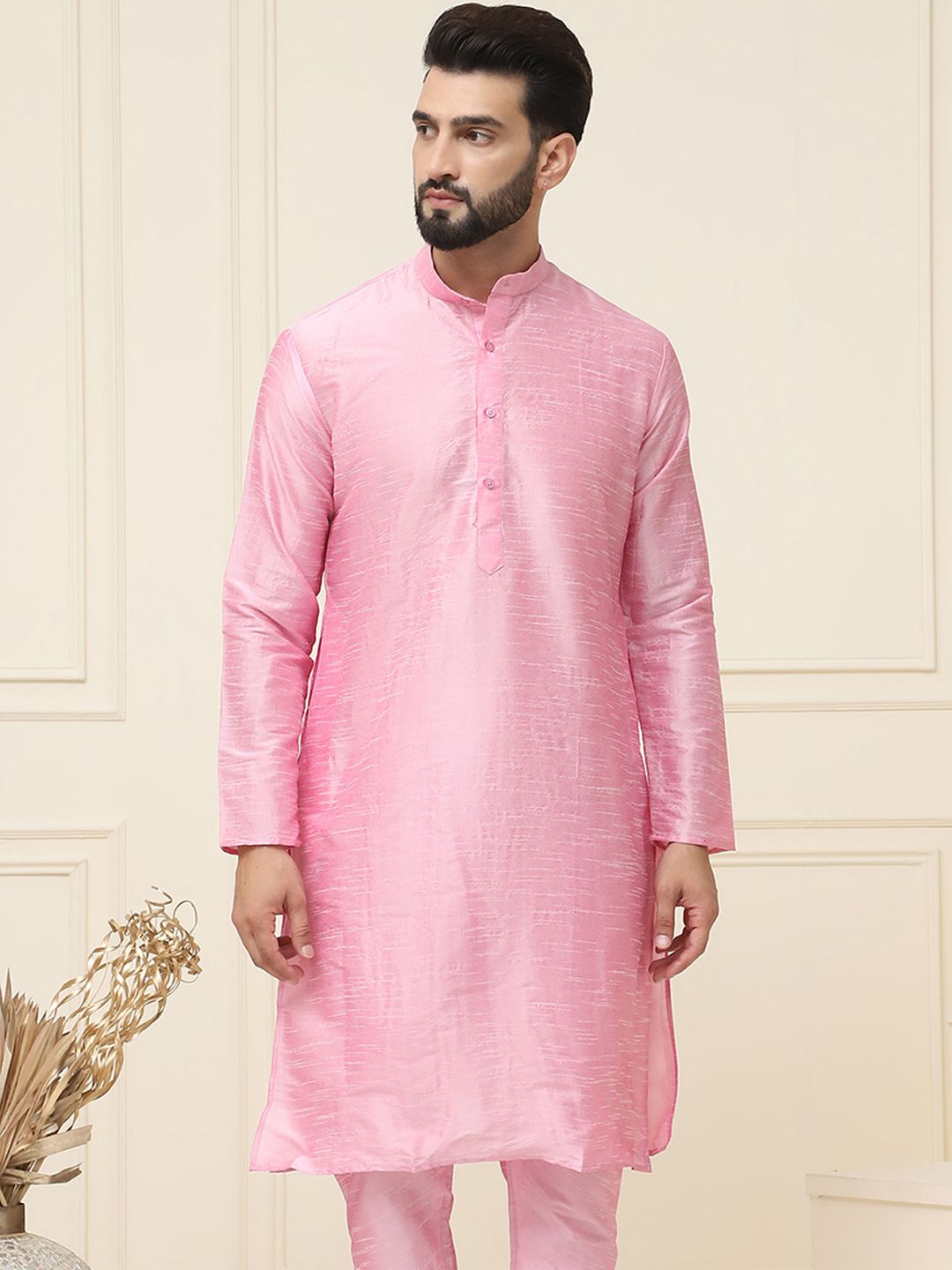 SOJANYA Men Pink Jacquard Kurta