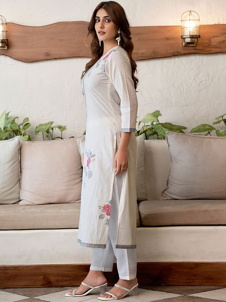 KALINI Floral Printed Jacquard Straight Kurta with Trousers & Dupatta