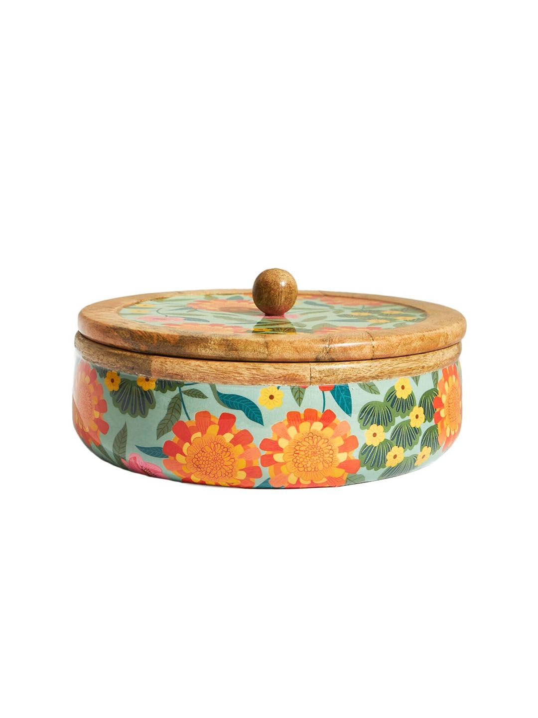 Chumbak Blue Marigold Wood Storage Box