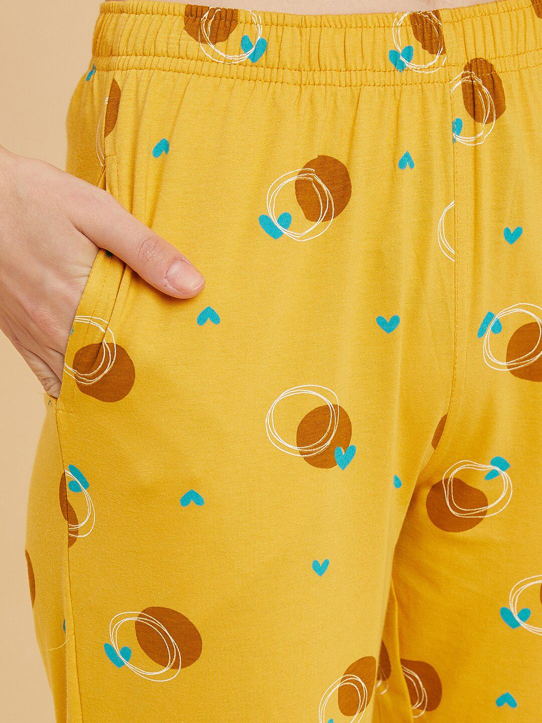 Sweet Dreams Mustard & Brown Conversational Printed Pure Cotton Night suit